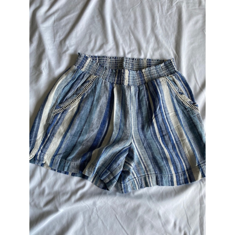 Briggs Women Striped Coastal Smocked Waist Shorts Size S Blue White